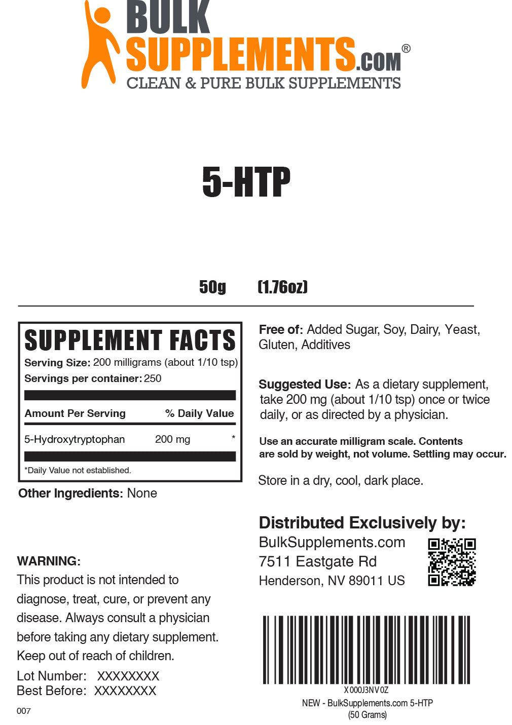 5-HTP powder label 50g
