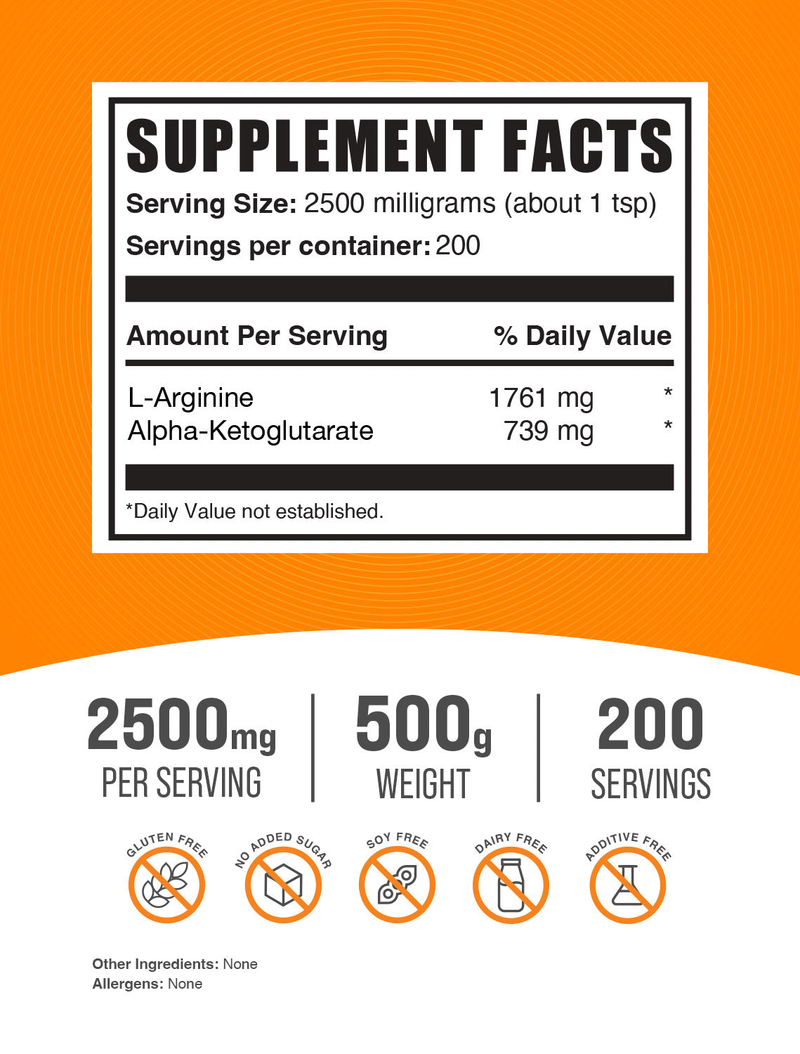 Supplement Facts AAKG Powder 500g