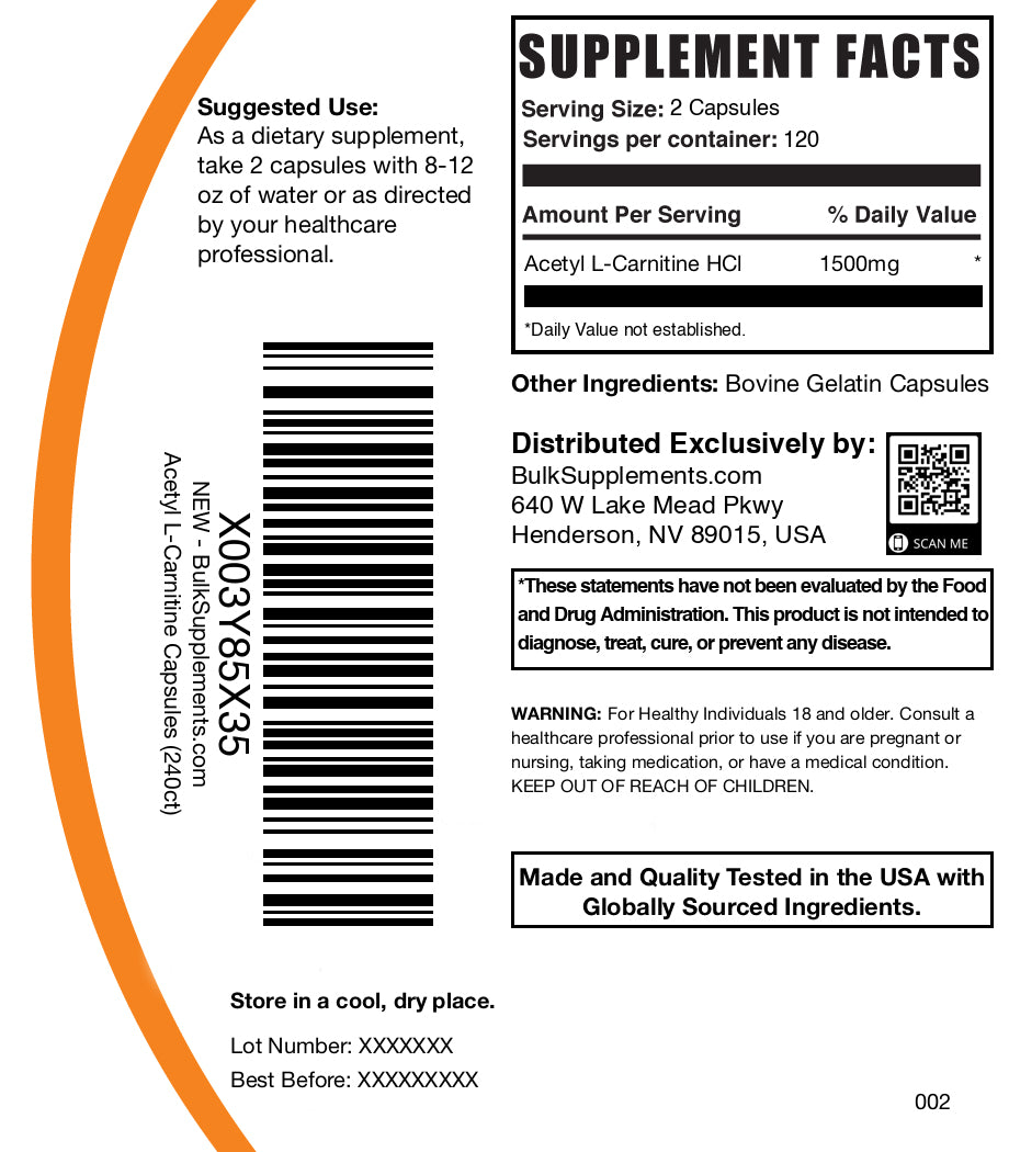 ALCAR HCl 240 capsules label