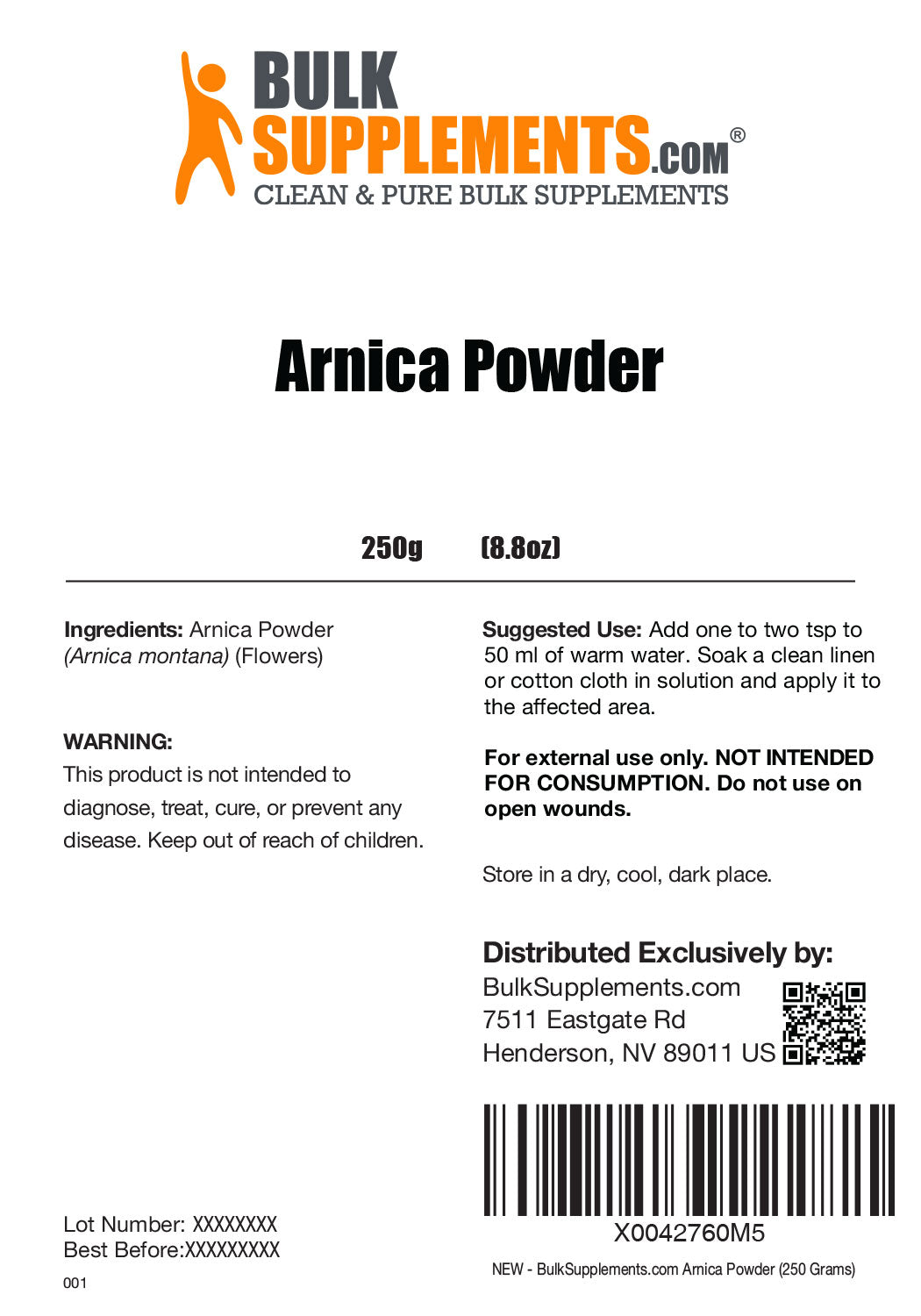 Arnica powder label 250g