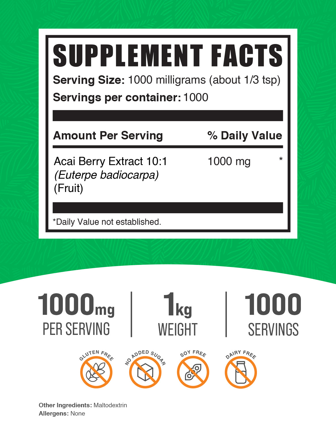 acai berry extract 1kg label 