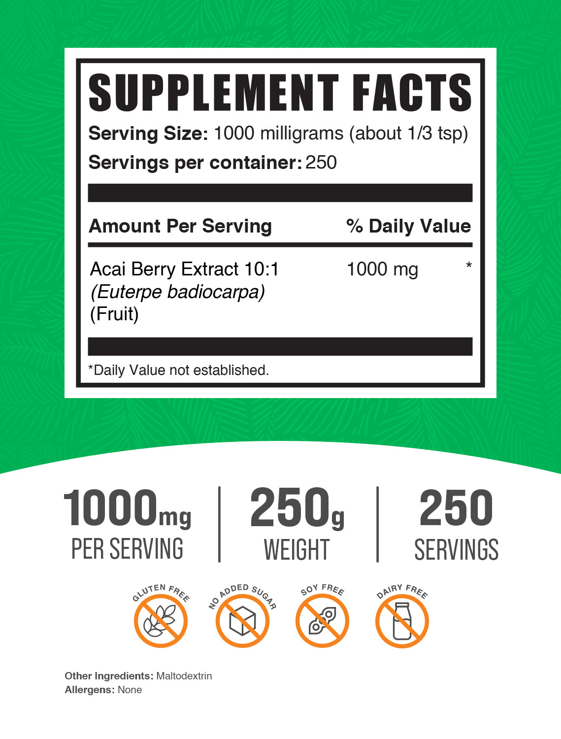 Acai Berry Extract 250g label 