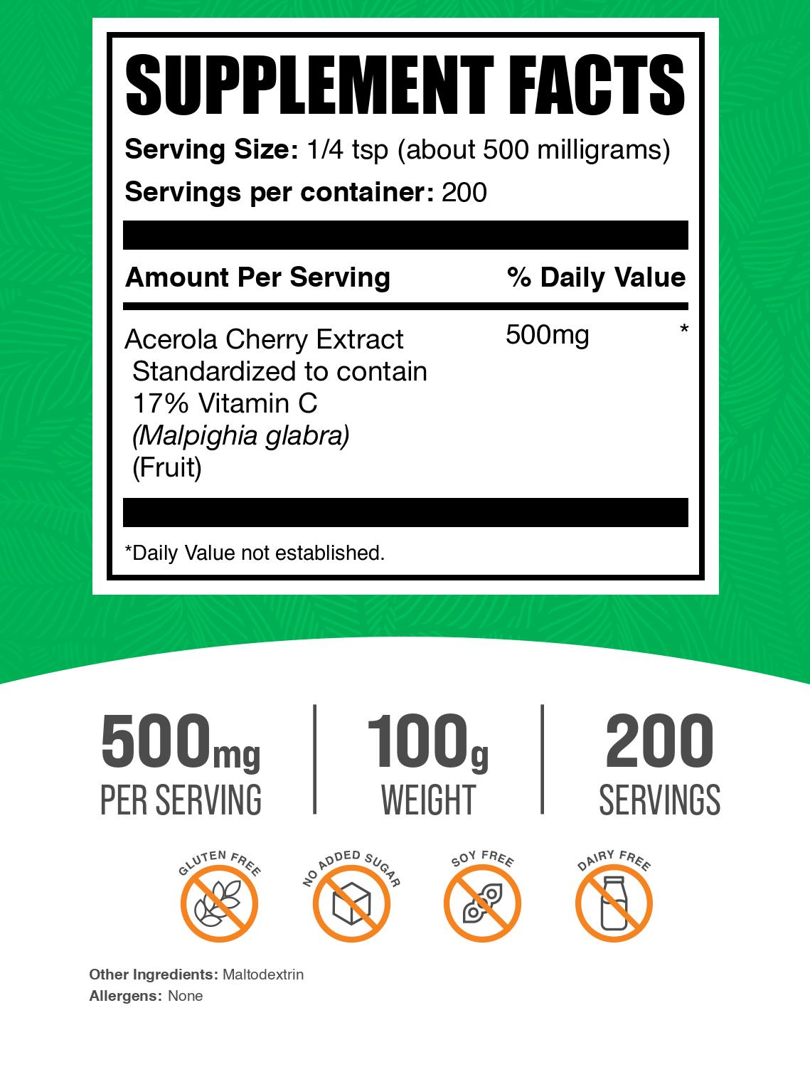Acerola cherry extract powder label 100g