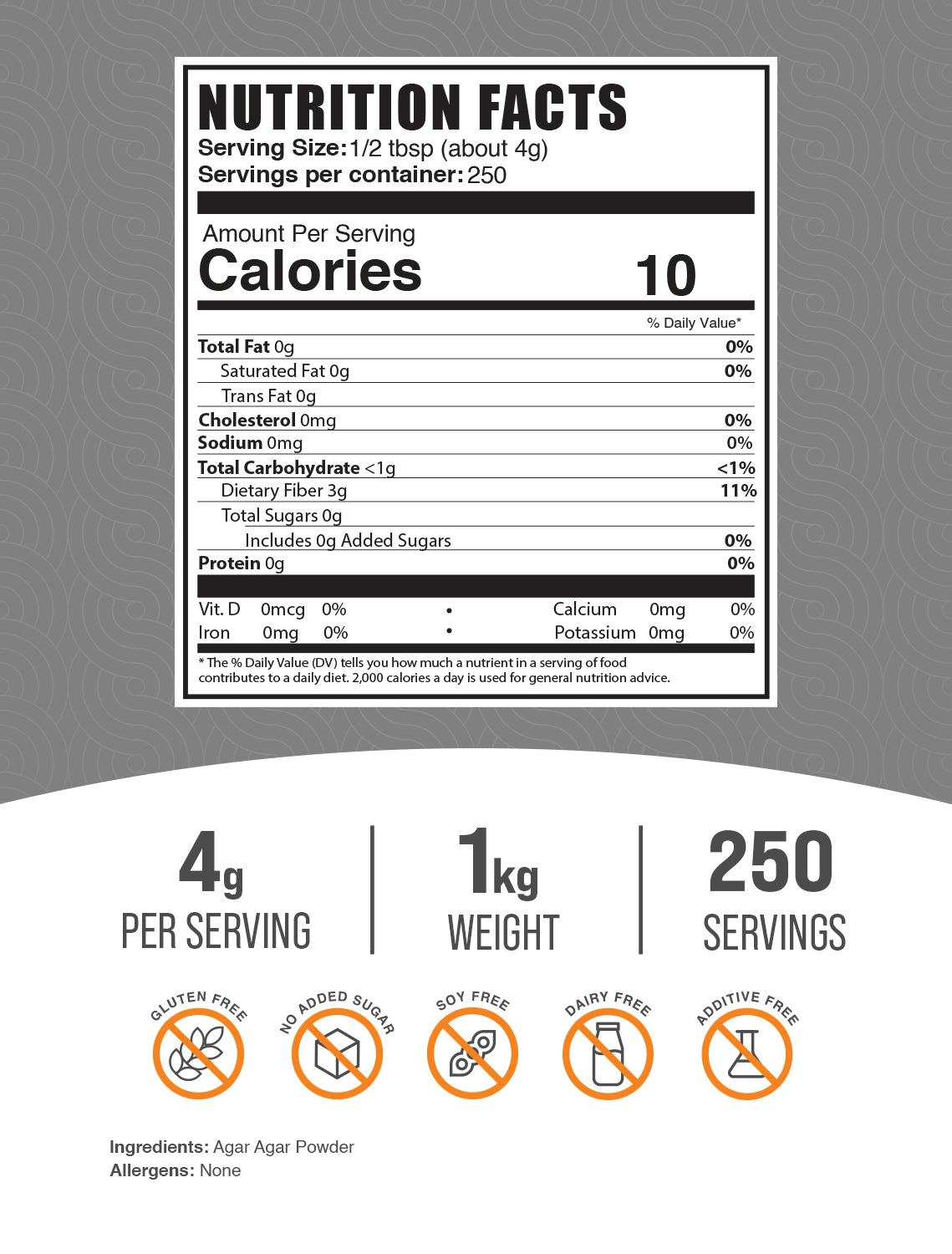 Agar agar powder label 1kg