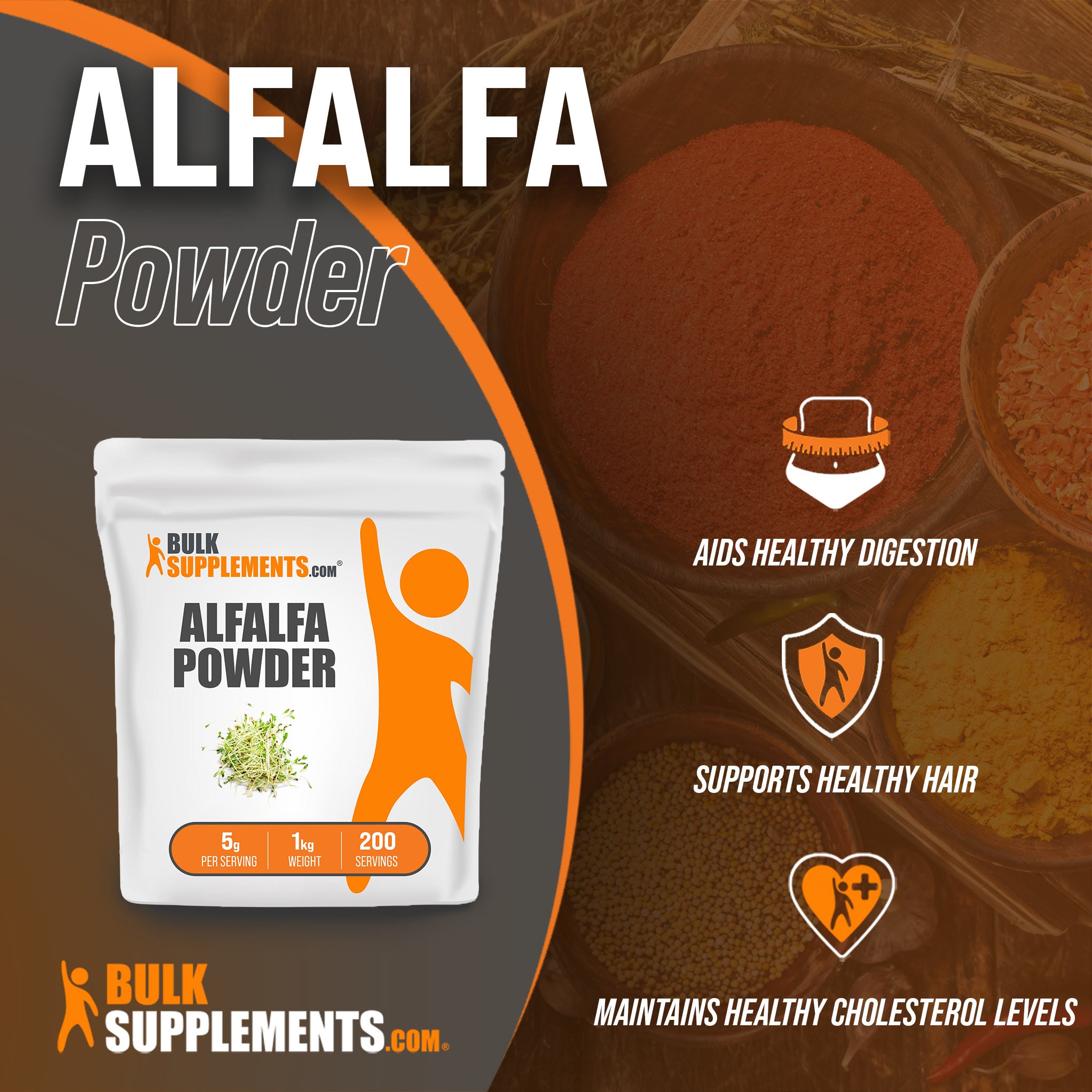 Alfalfa Powder for healthy hair, digestion and cholesterol