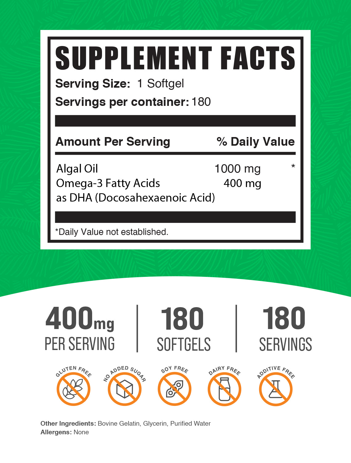 Algal oil 180 softgels label