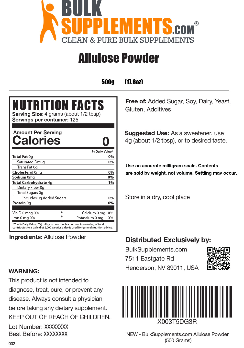 Allulose powder label 500g