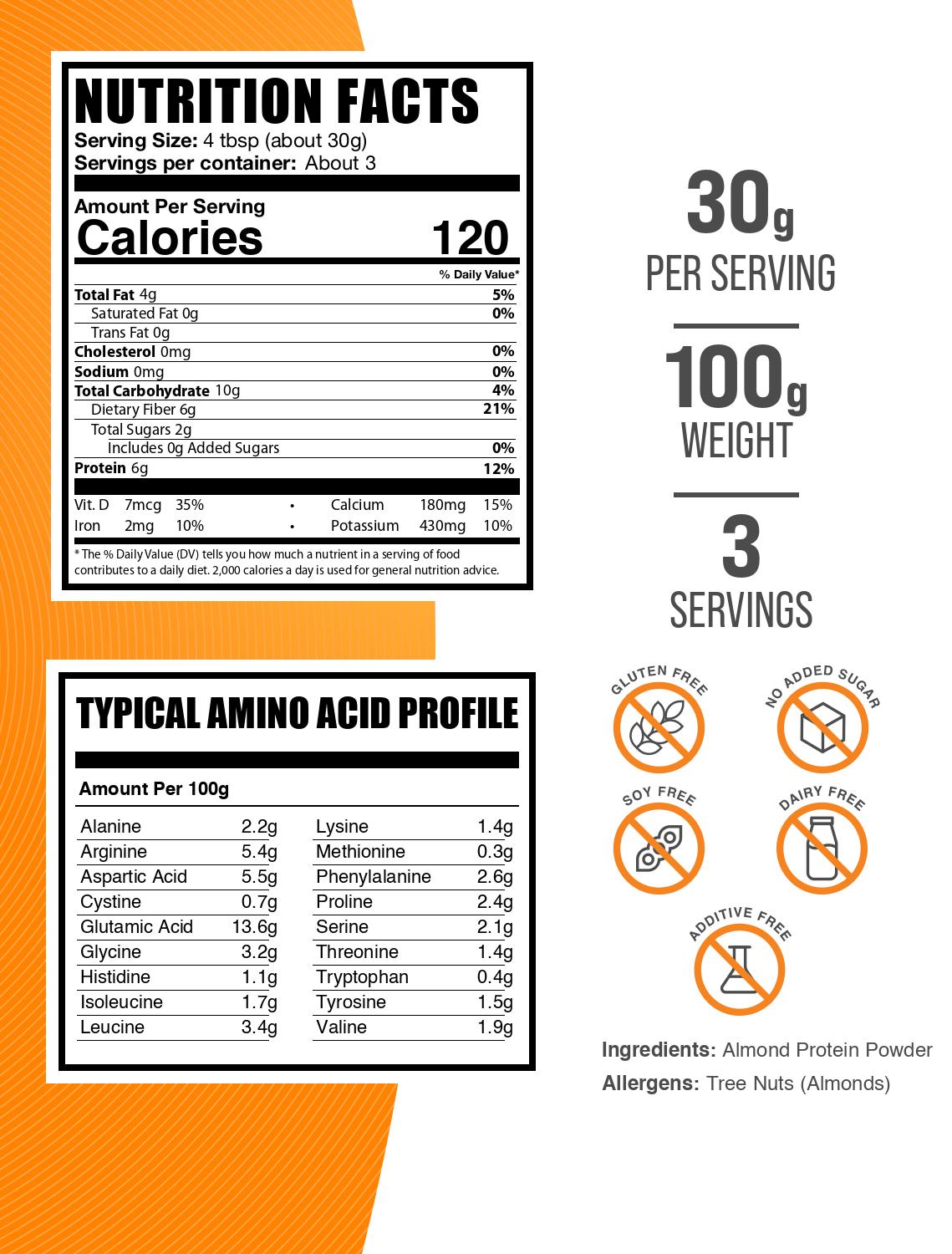 Almond protein powder label 100g