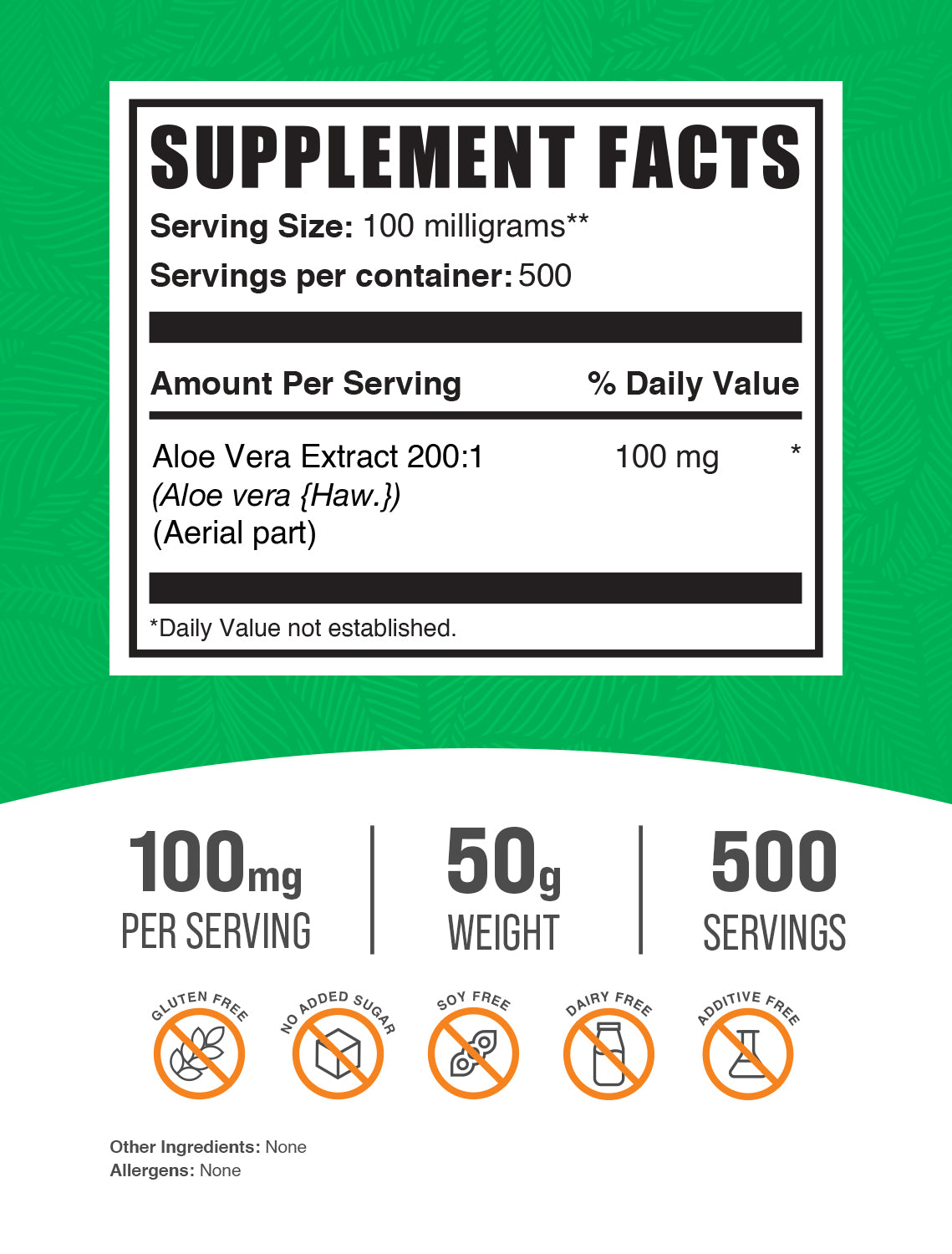 Aloe Vera Extract 50g label
