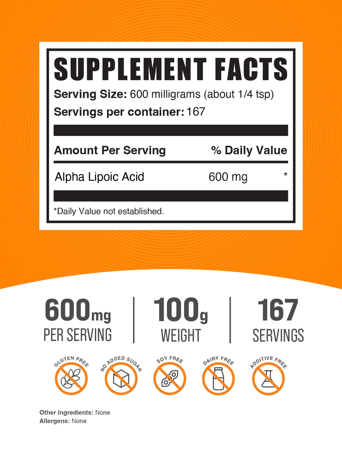Supplement Facts Alpha Lipoic Acid 100g