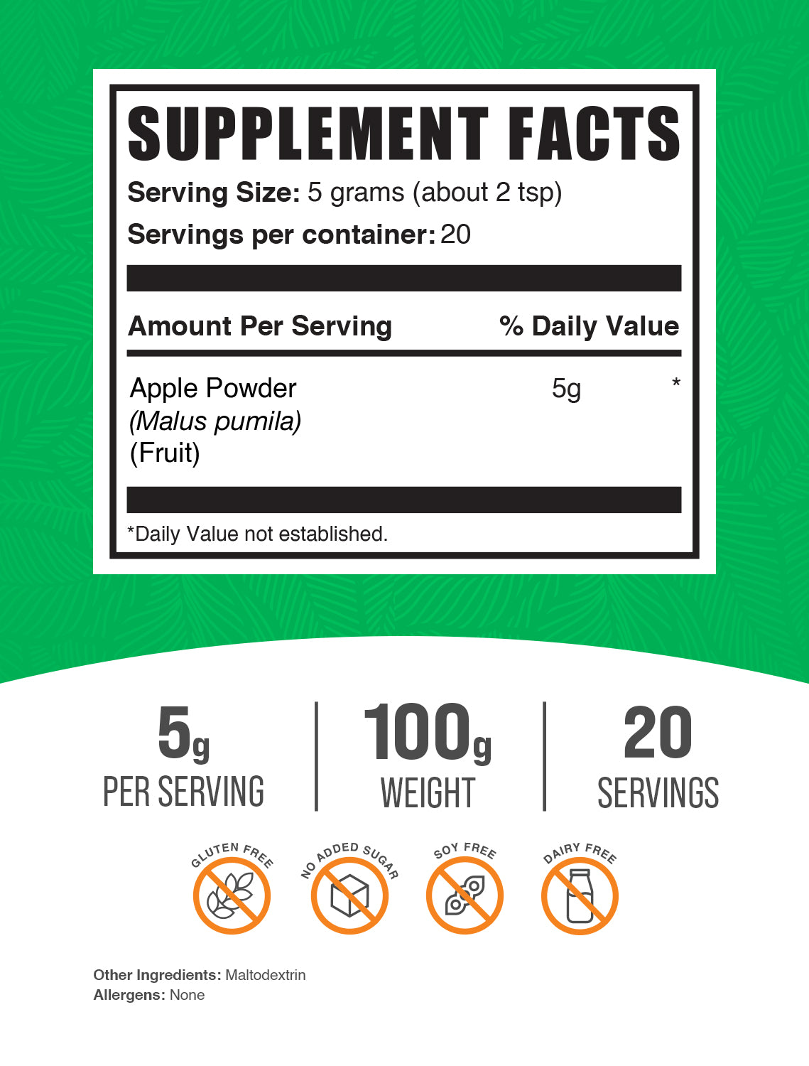 Apple Powder 100g label