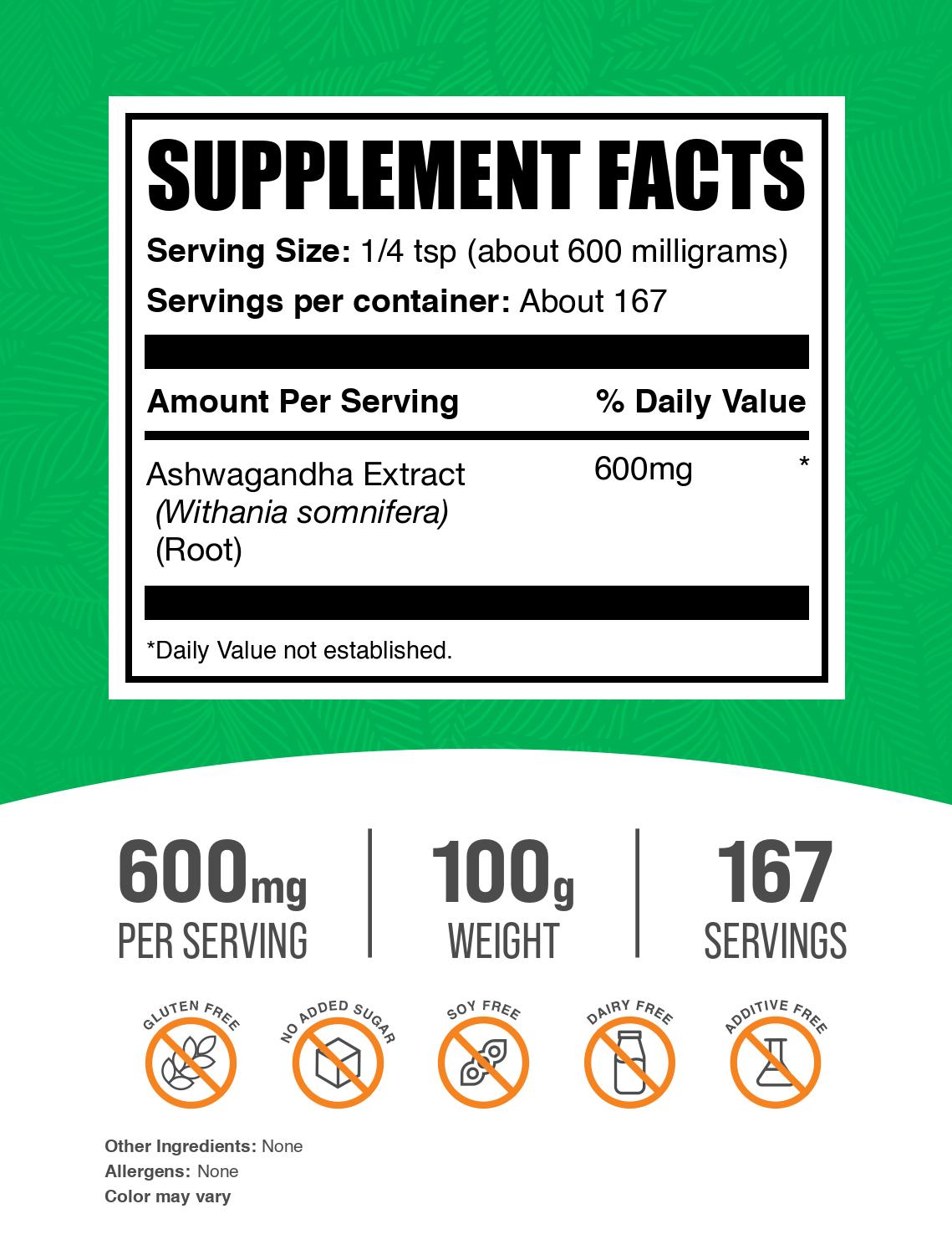 Ashwagandha Extract Powder 100g Label