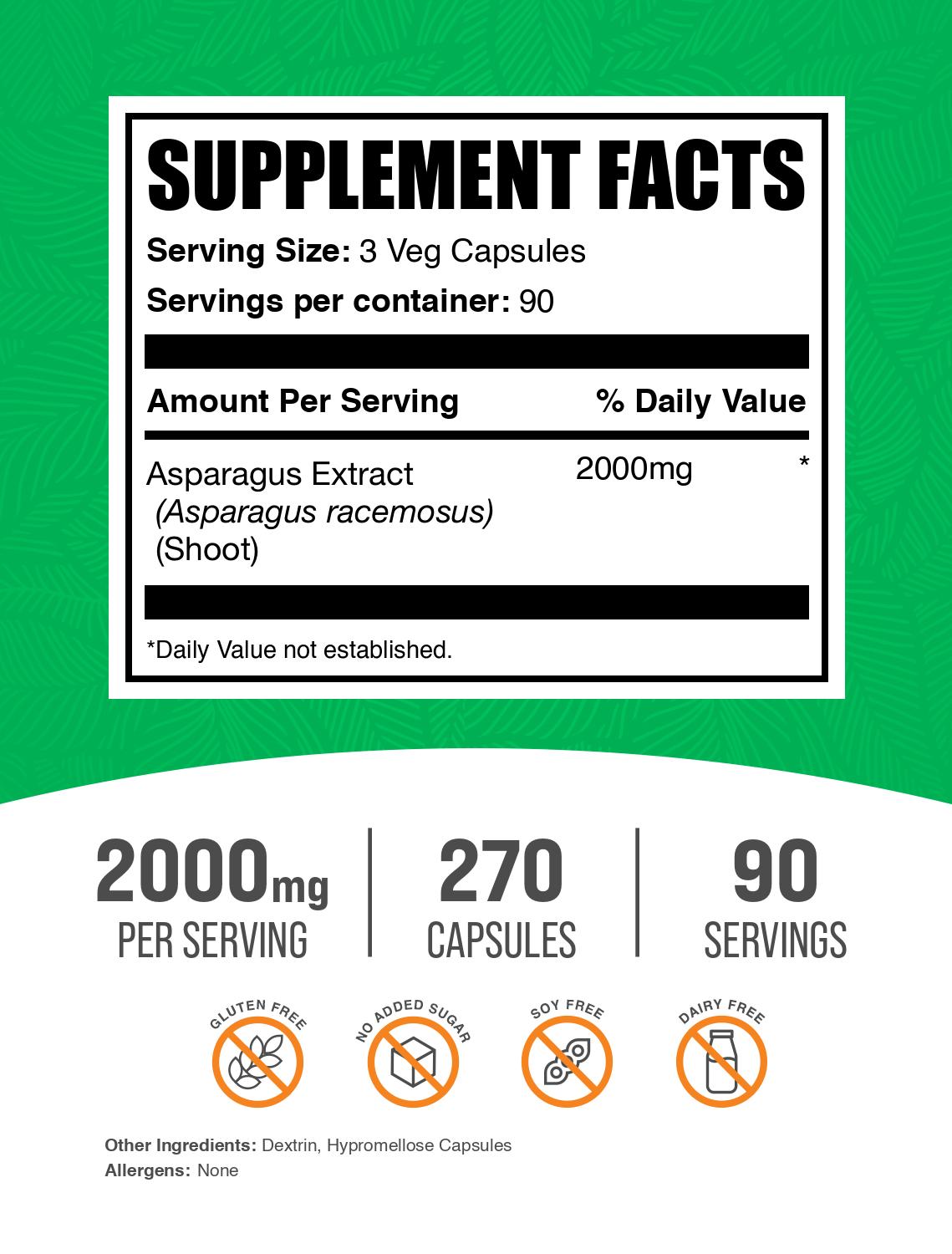 Asparagus extract 270 capsules label