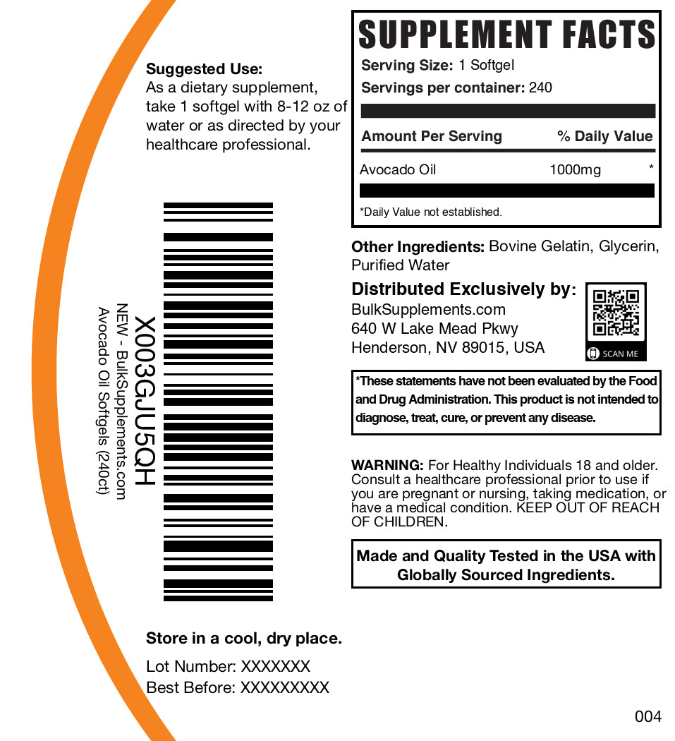 Avocado oil 240 softgels label