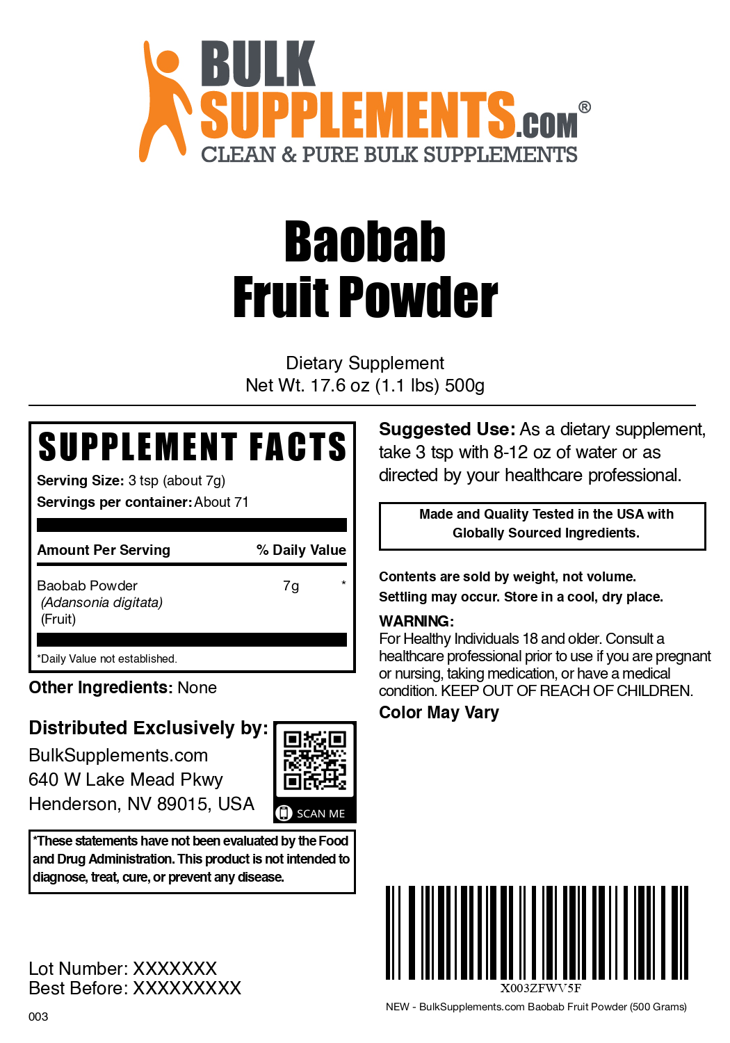 Baobab powder label 500g