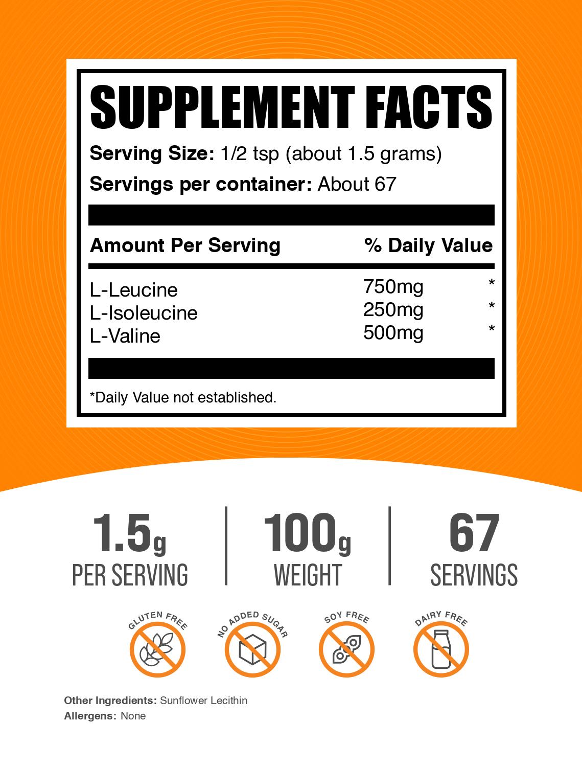 BCAA 3:1:2 powder label 100g