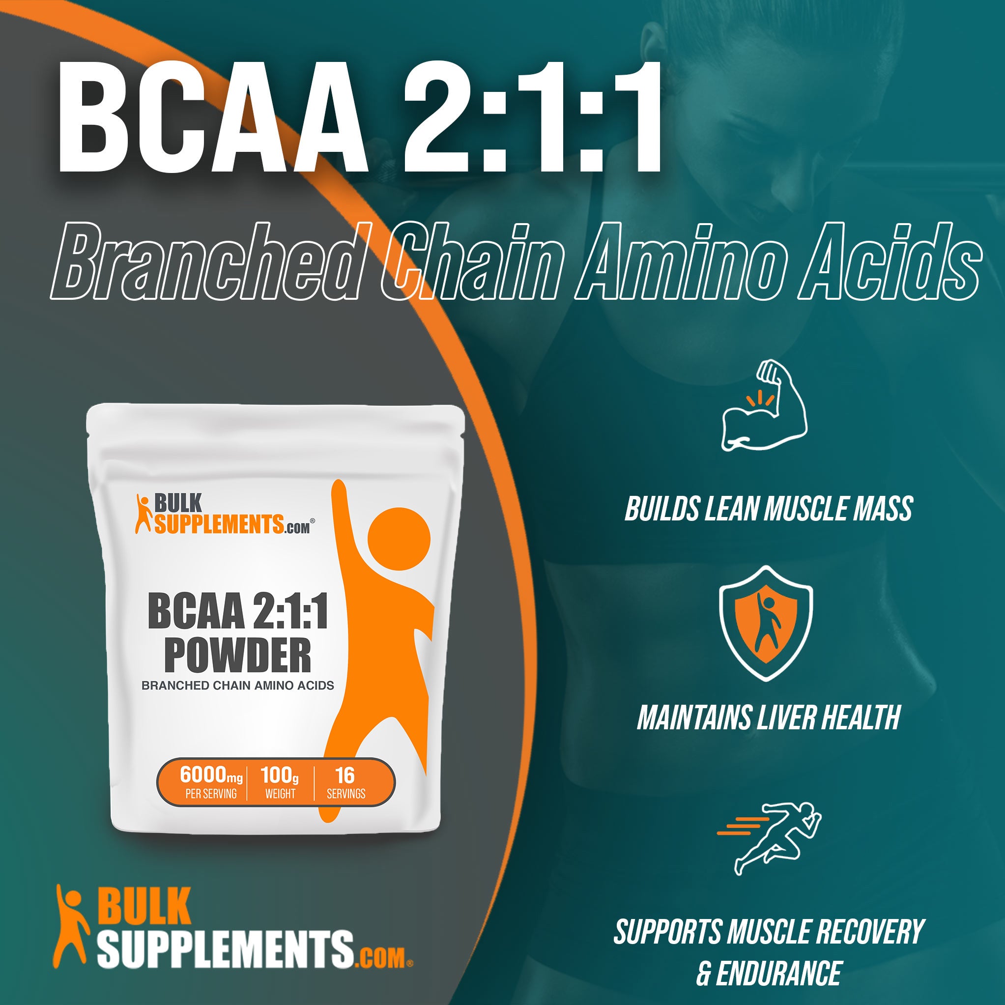 BCAA (Branched Chain Amino Acids) 2:1:1 Powder from Bulk Supplements for building lean muscle mass