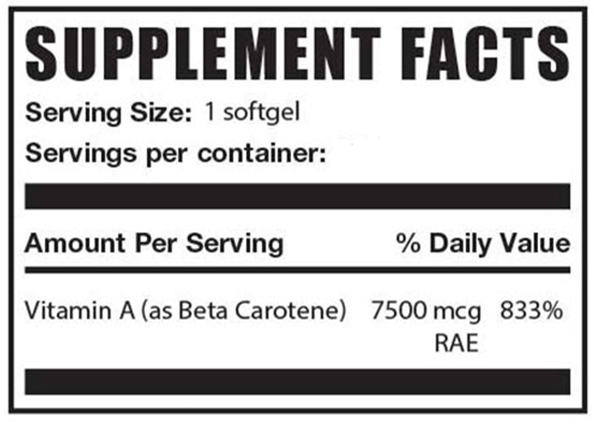 Beta Carotene Softgels 120ct Mini Label with Serving Size