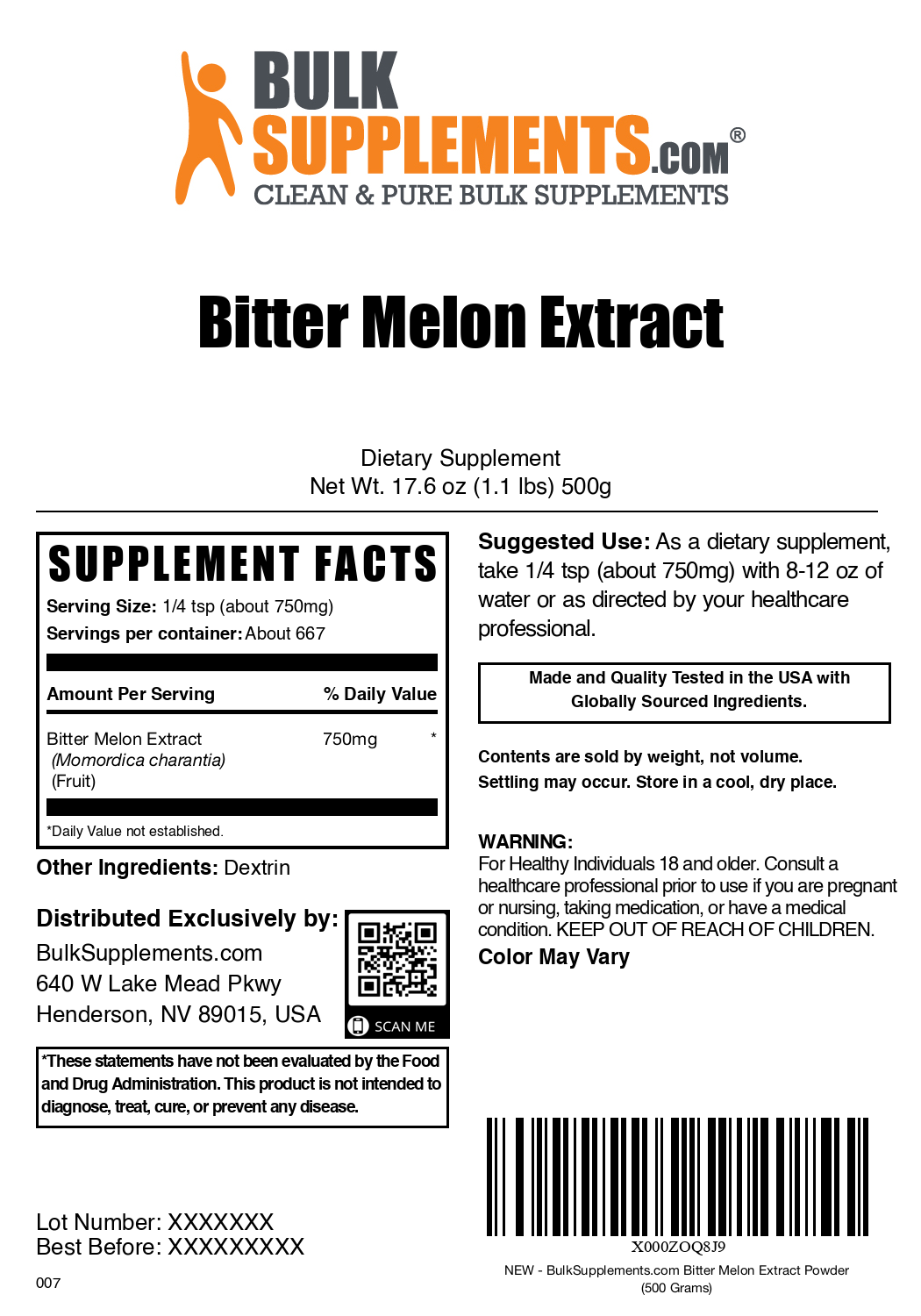 Bitter melon extract powder label 500g