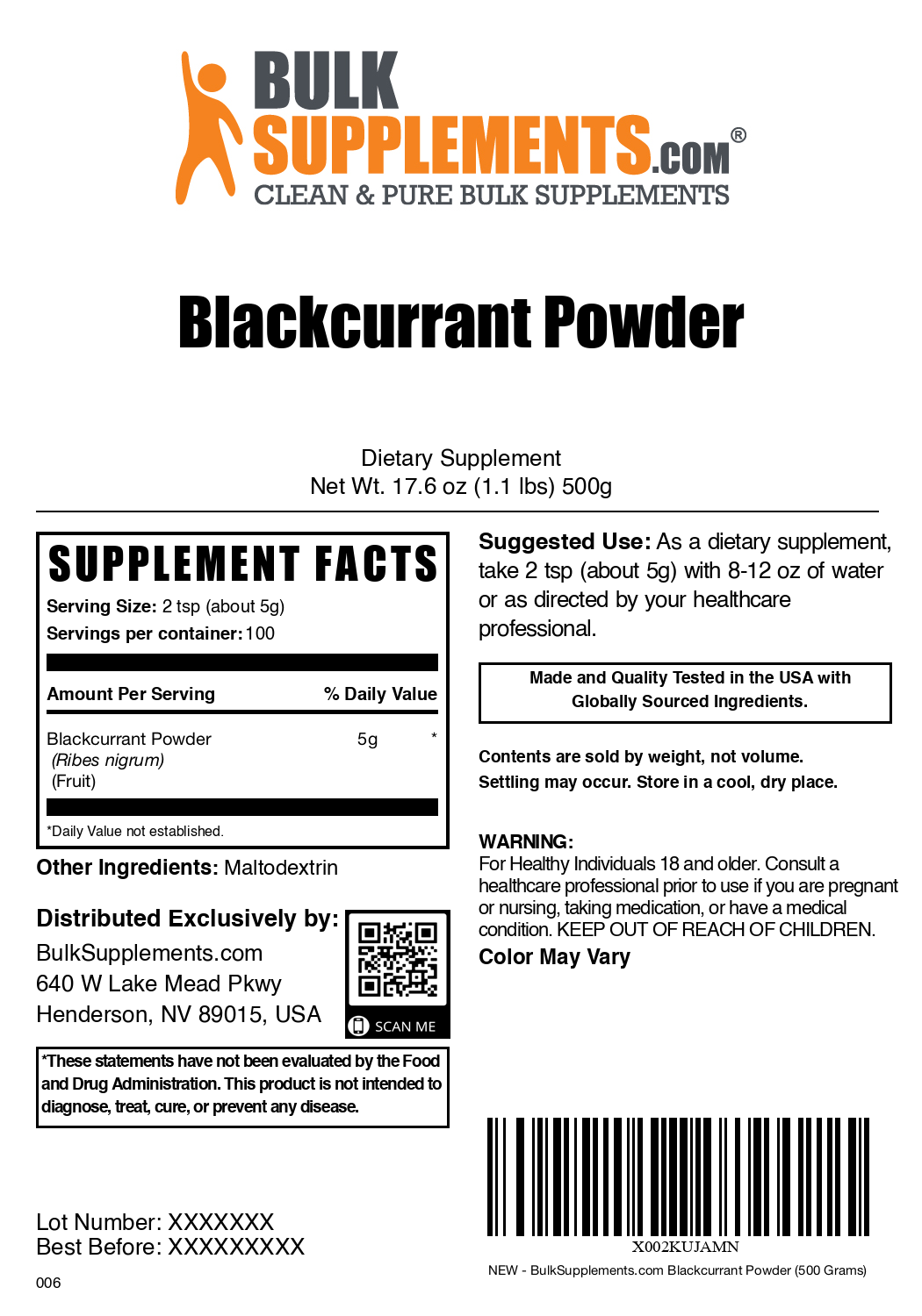 Blackcurrant powder label 500g