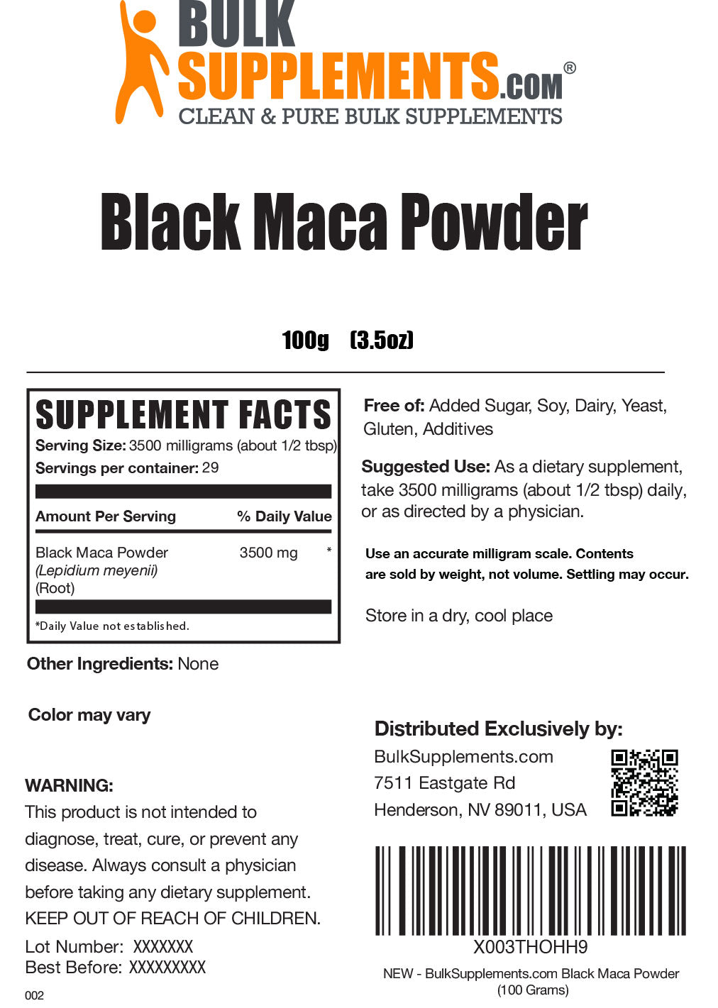 Supplement Facts black maca powder
