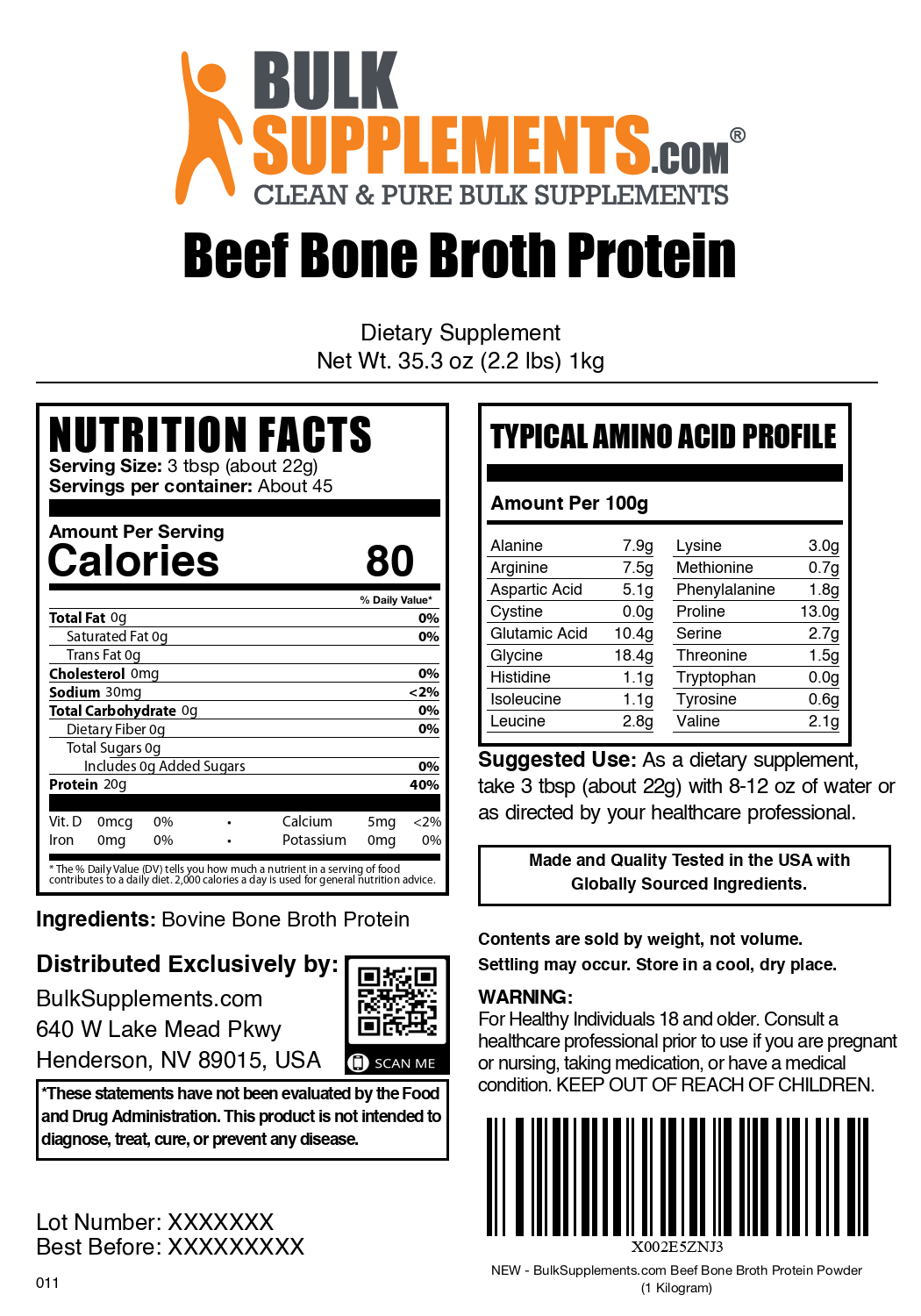 Beef Bone Broth Protein Powder 1kg Plain Label