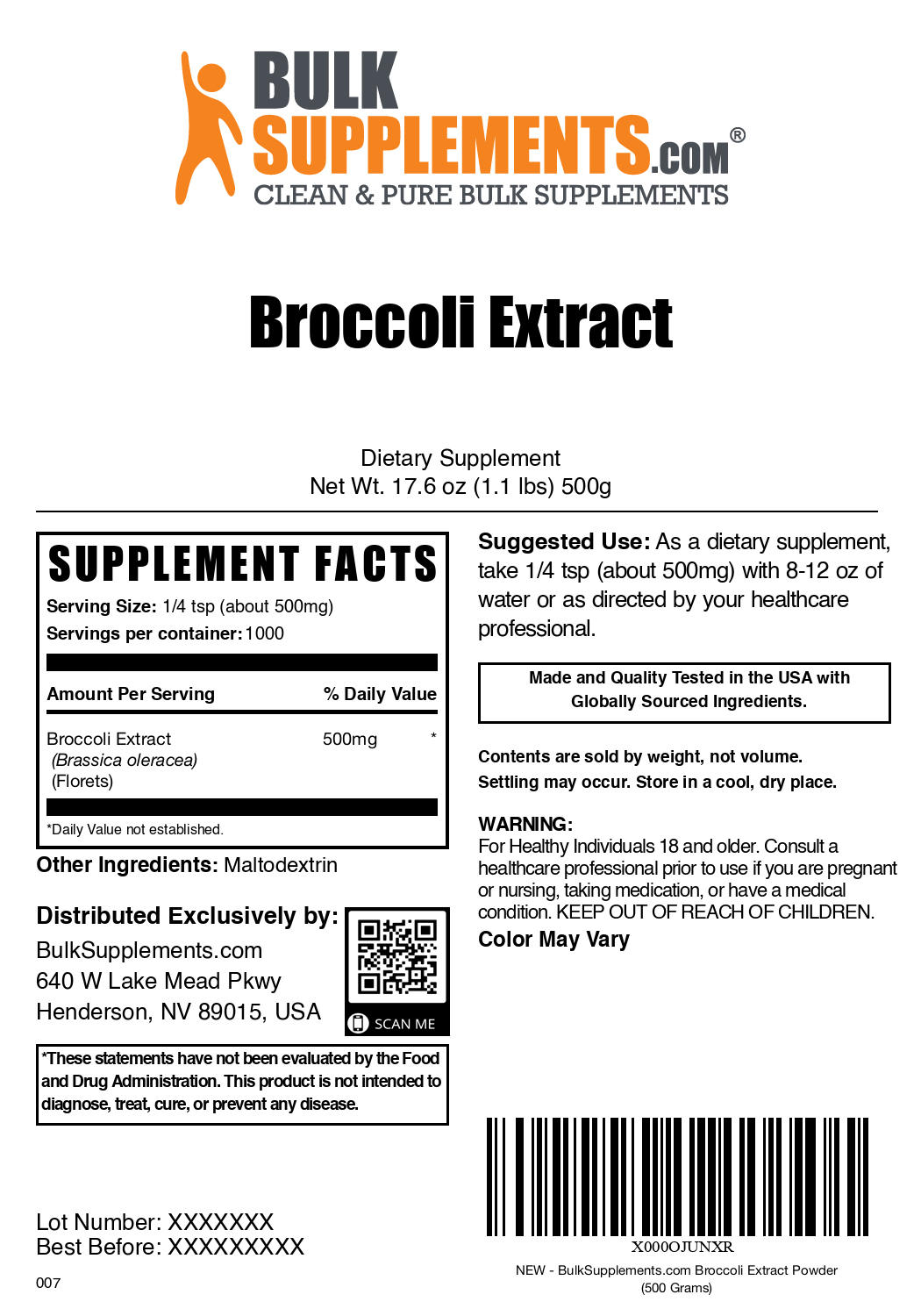 Broccoli extract powder label 500g