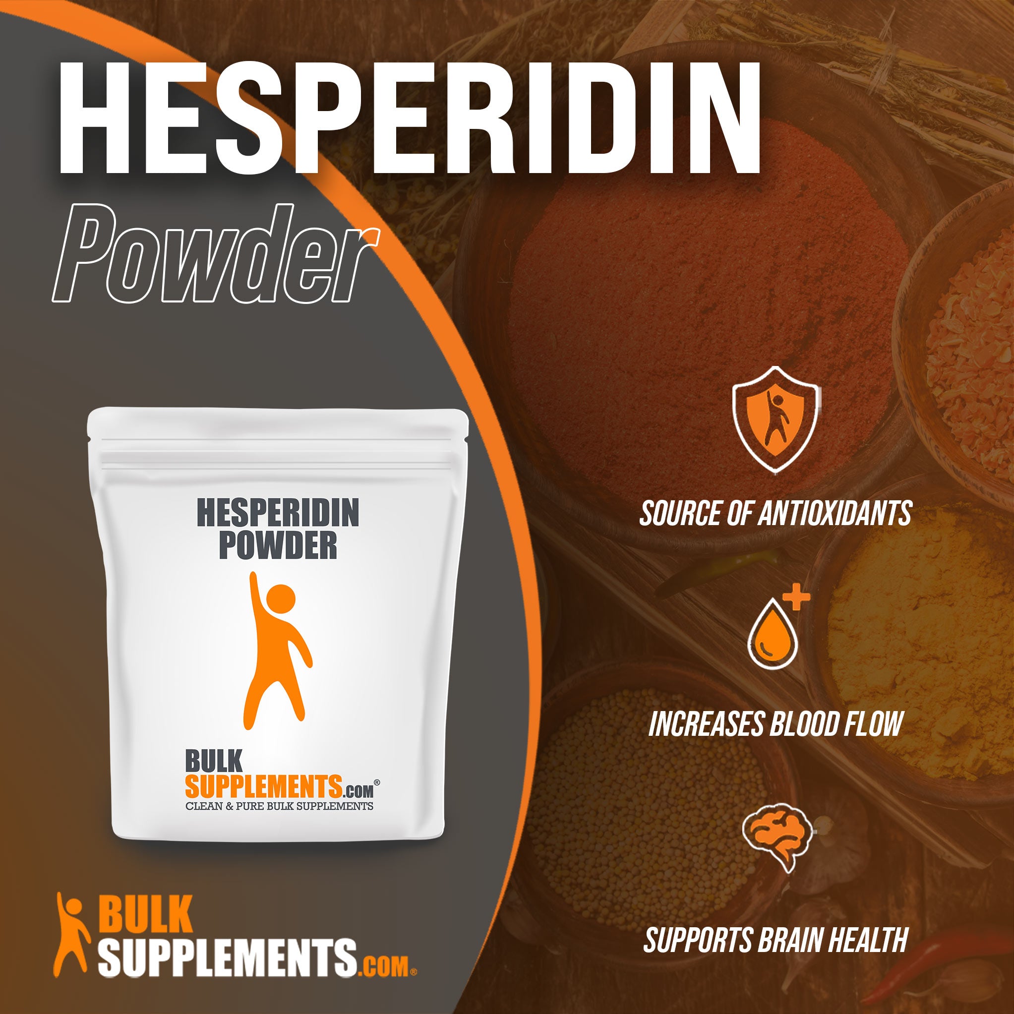 Benefits of Hesperidin; source of antioxidants, increases blood flow, supports brain health