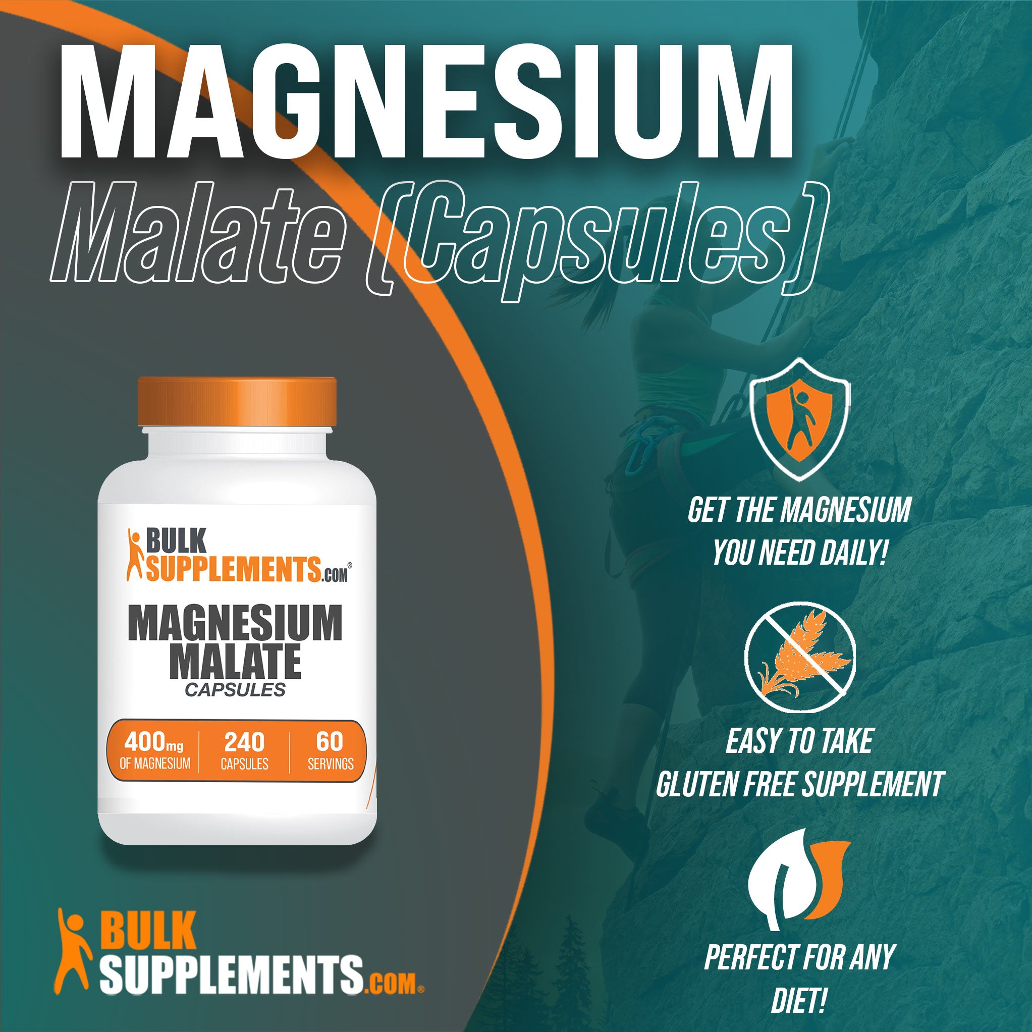 Magnesium Malate Capsules 240 ct Main Benefits Image