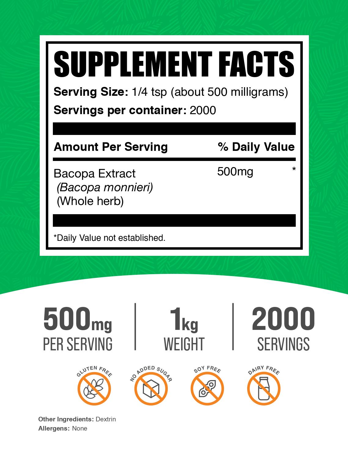 BulkSupplements.com Bacopa Extract Powder 1kg bag image