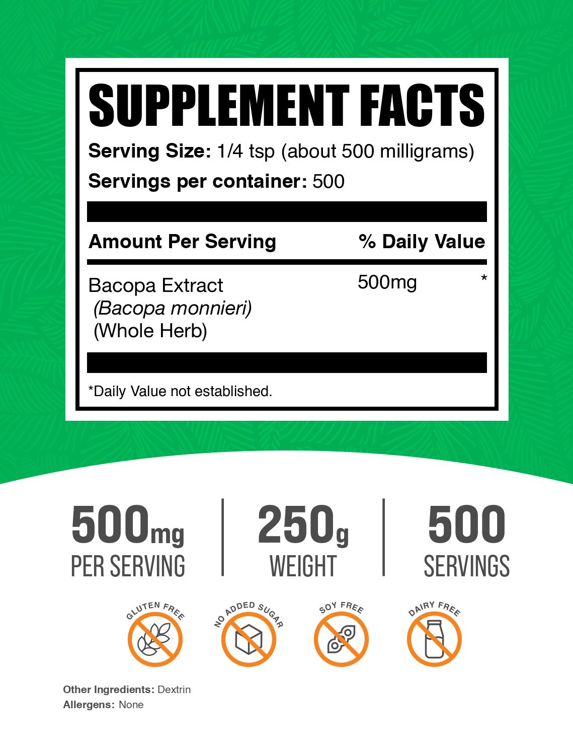 Bacopa Extract Powder 250g Label