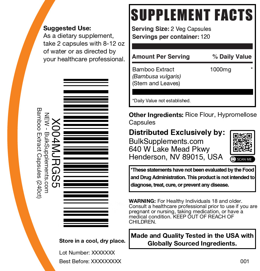 Bamboo extract 240 capsules label