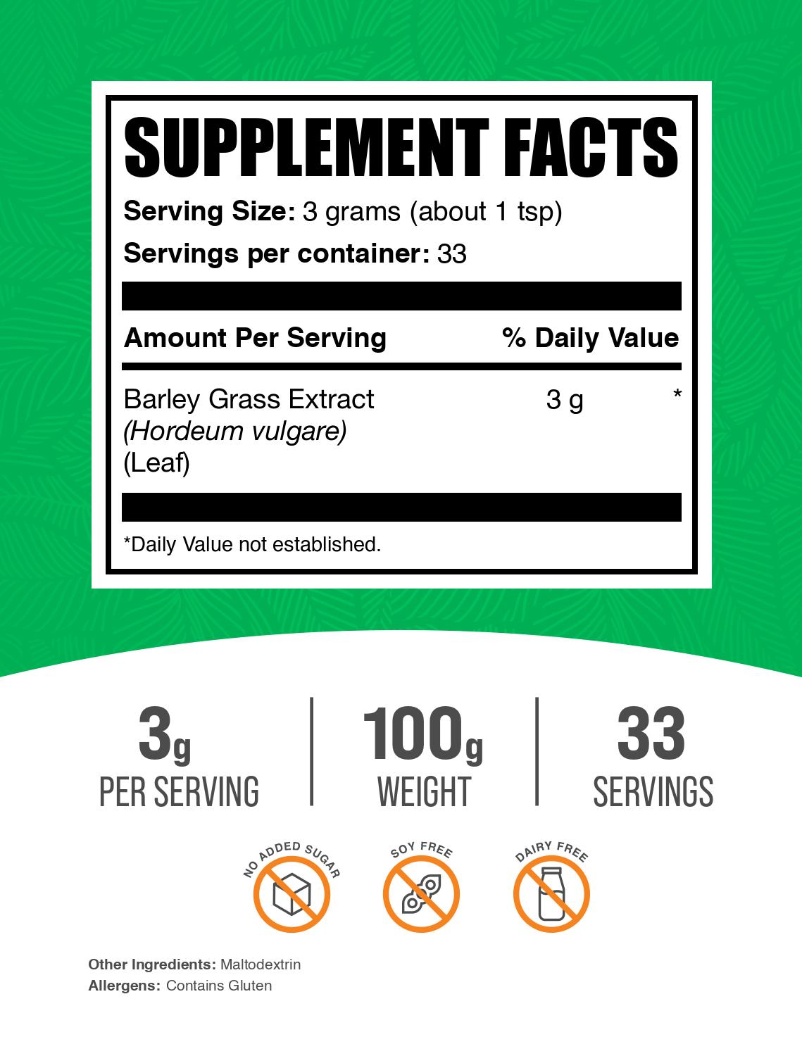 Barley grass extract powder label 100g