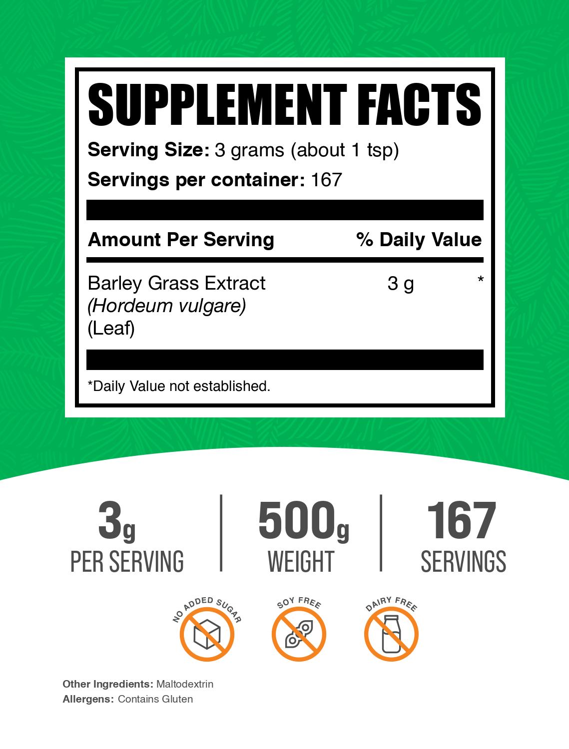 Barley grass extract powder label 500g