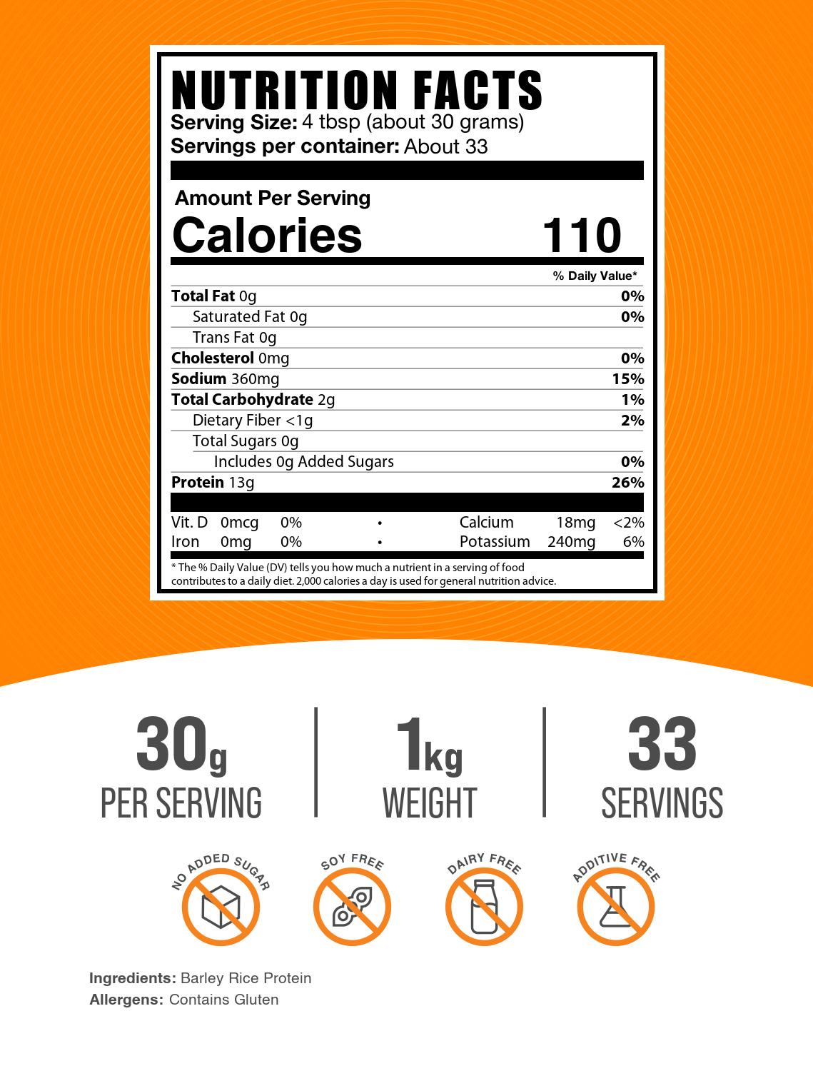 Barley rice protein powder label 1kg