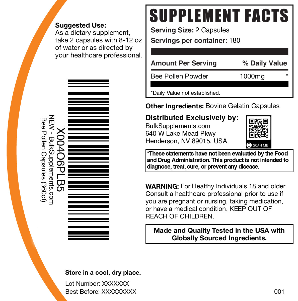 Bell pollen 360 capsules label
