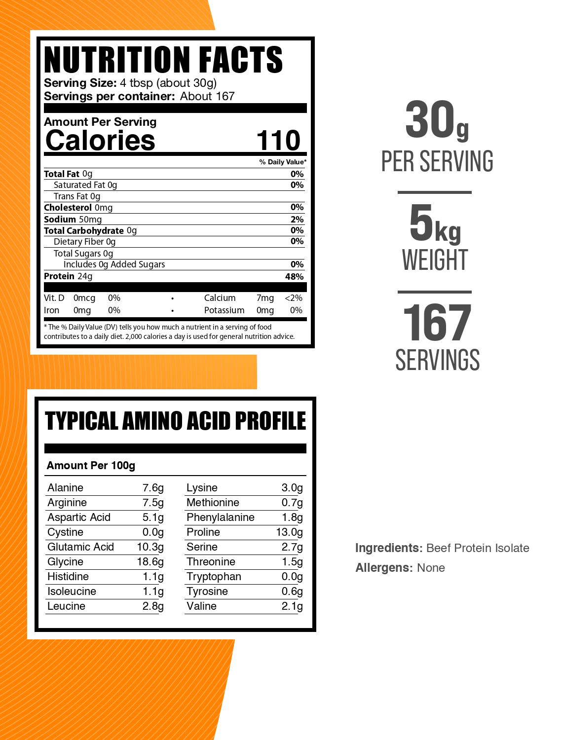 Beef protein isolate powder label 5kg