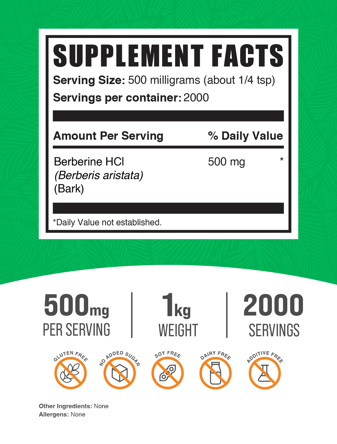 Berberine HCL 1kg Label