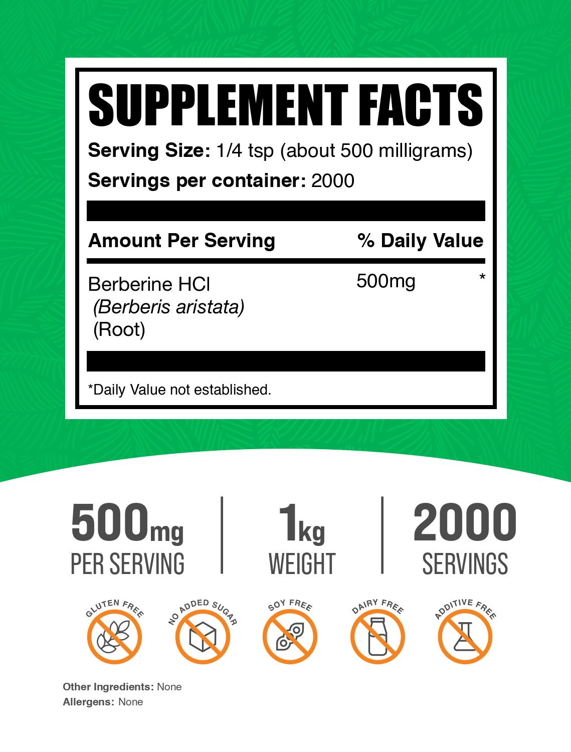 Berberine HCl Powder 1kg Label