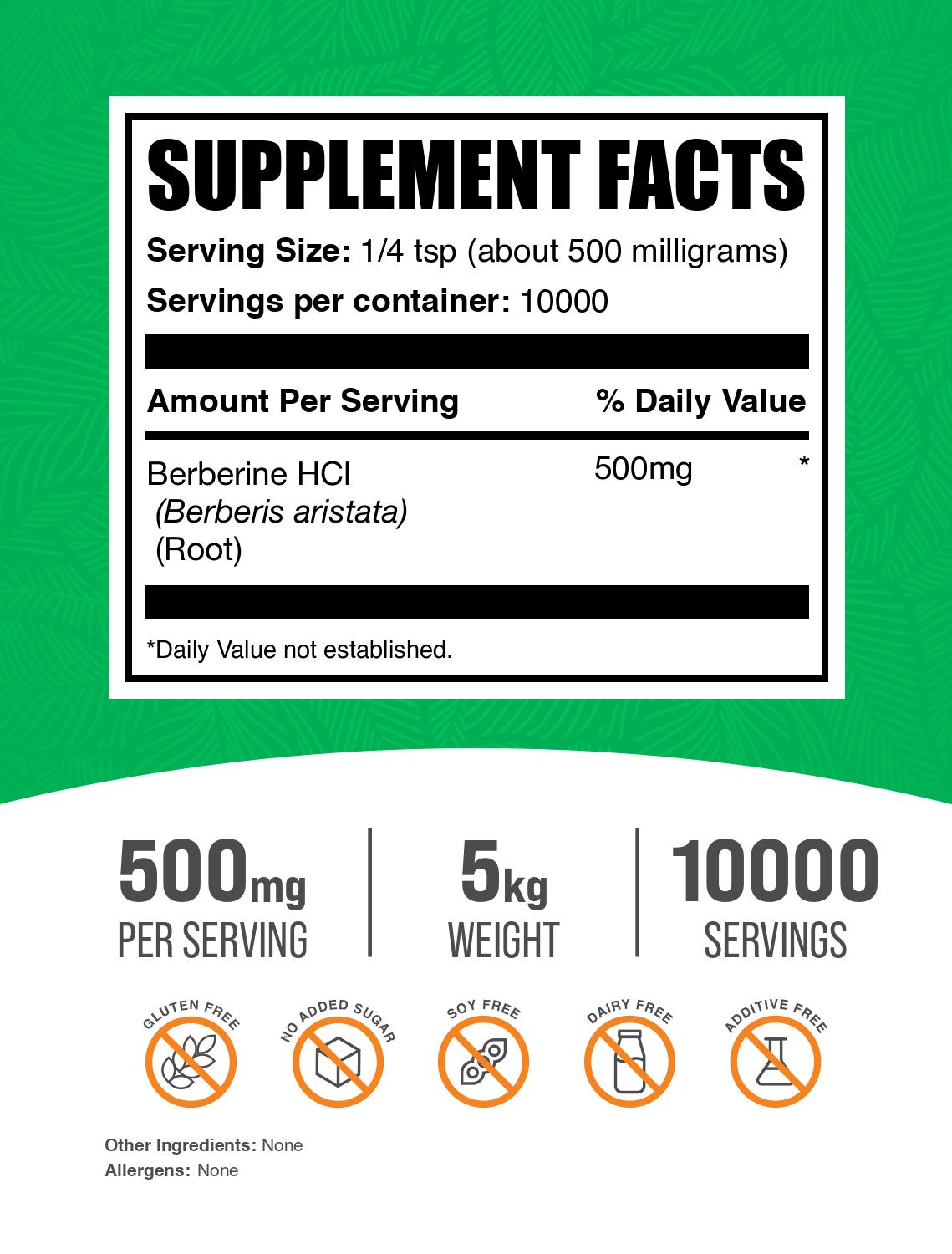 Berberine HCl Powder 5kg Label