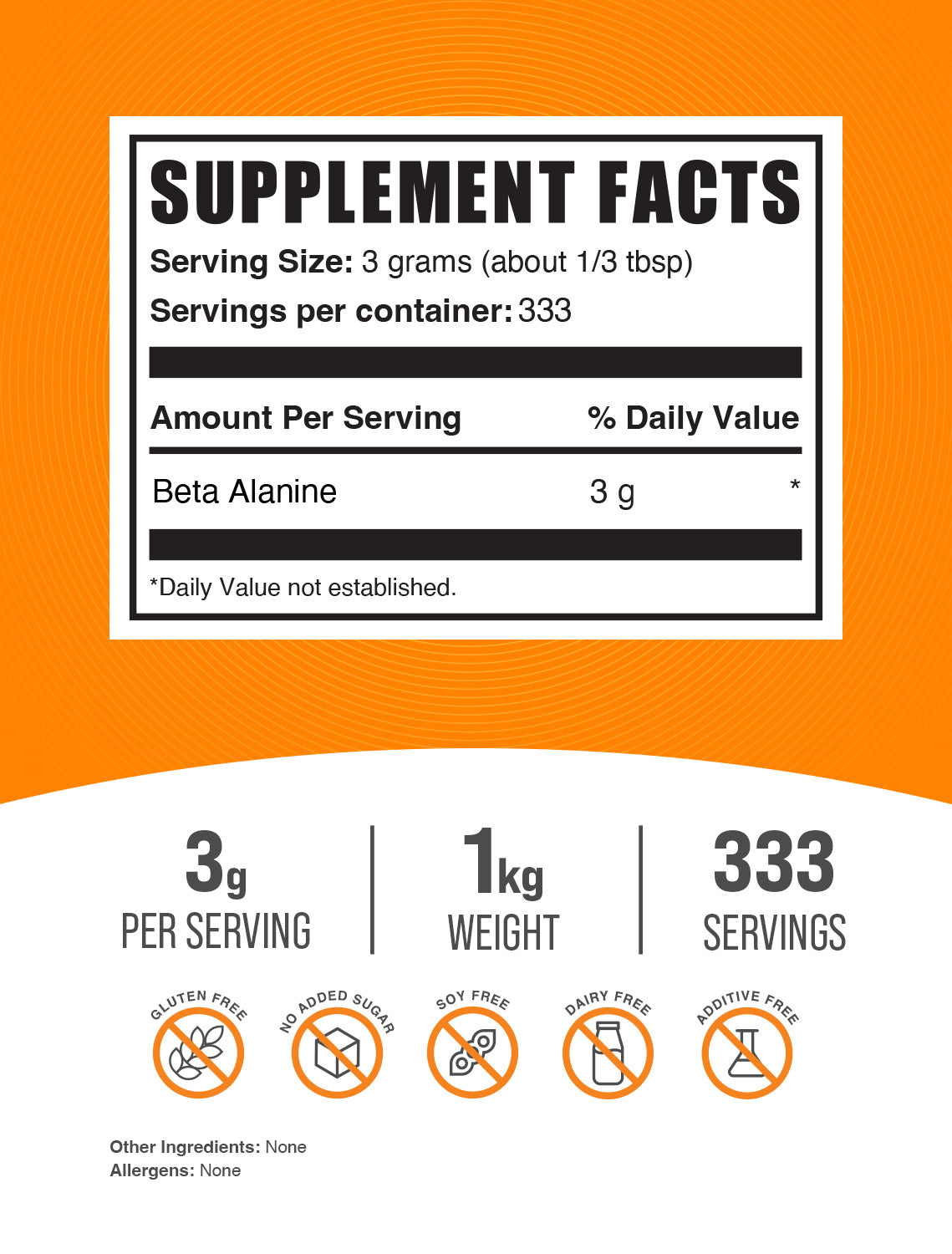Supplement Facts Beta Alanine Powder 1kg