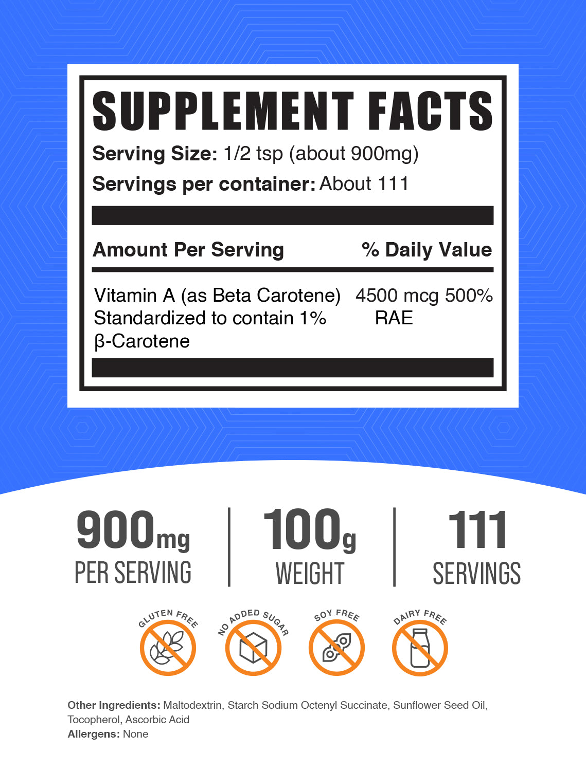 Beta carotene powder label 100g