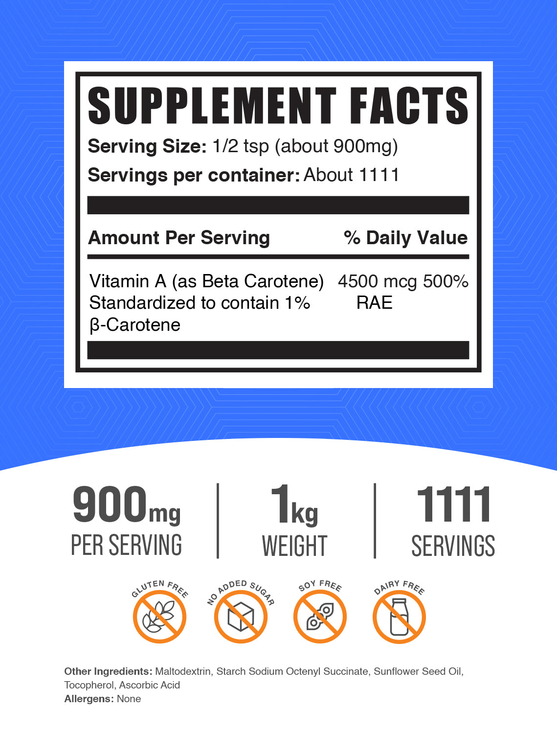 Beta carotene powder label 1kg