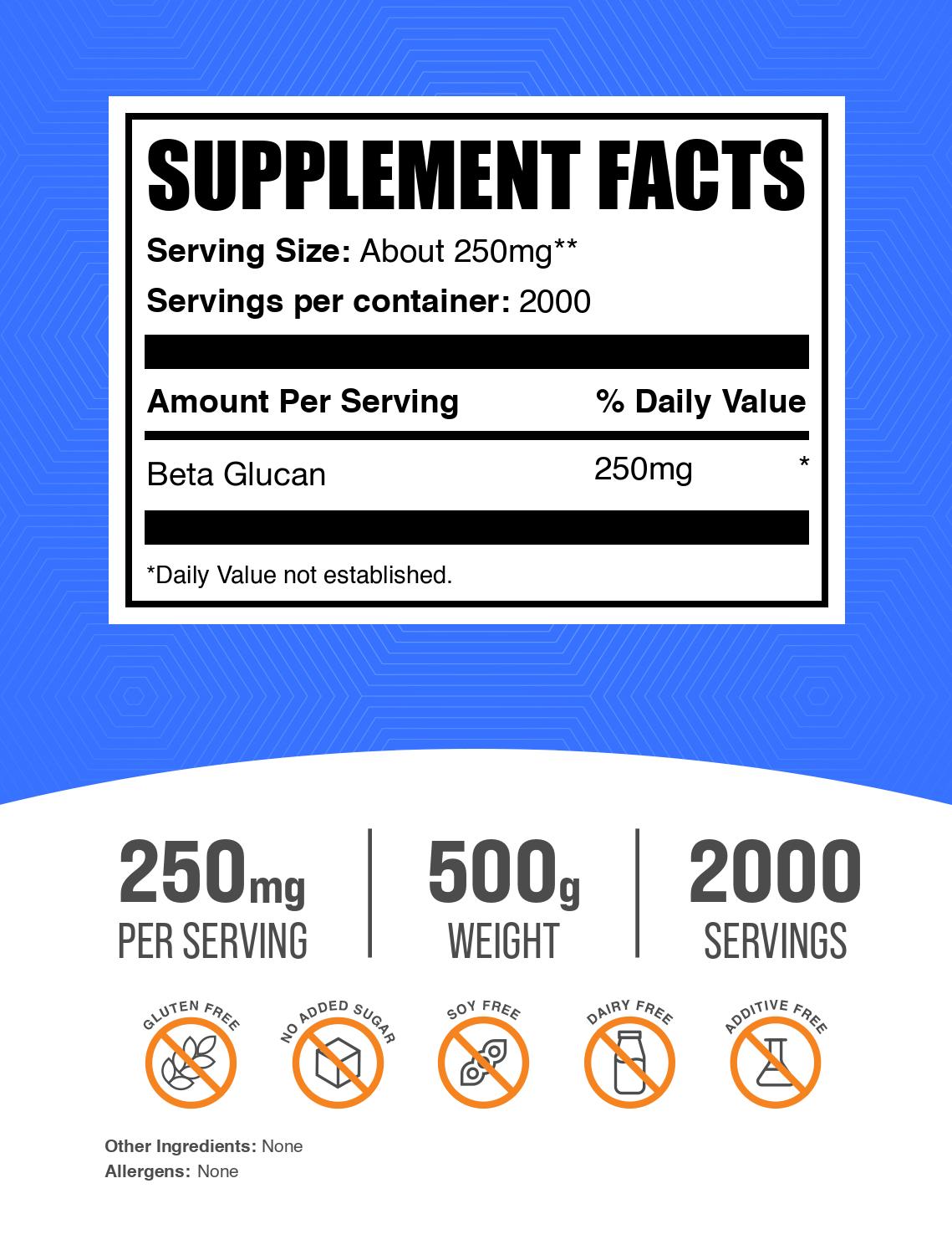 Beta glucan powder label 500g