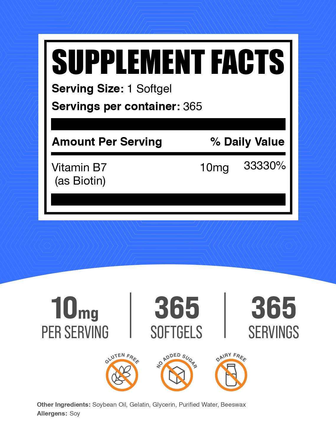 Biotin 10mg 365 softgels label