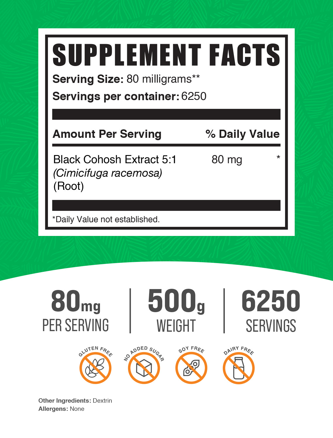 black cohosh extract 500g label
