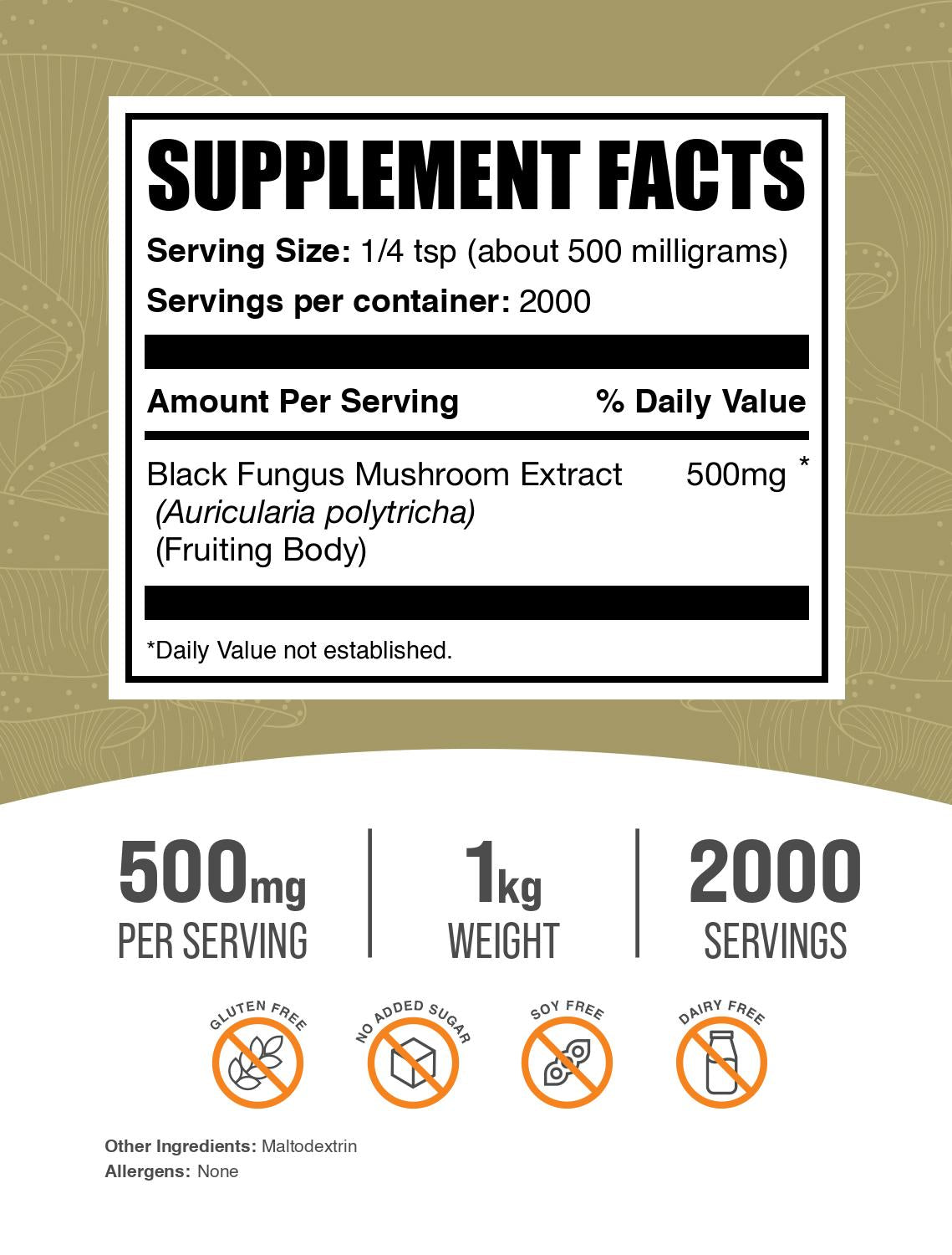 Black Fungus Extract Powder 1kg Label