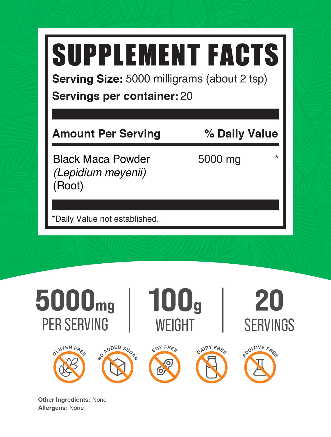 Black maca powder label 100g