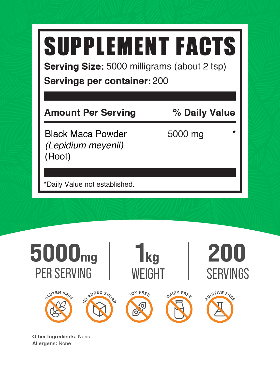 Black maca powder label 1kg