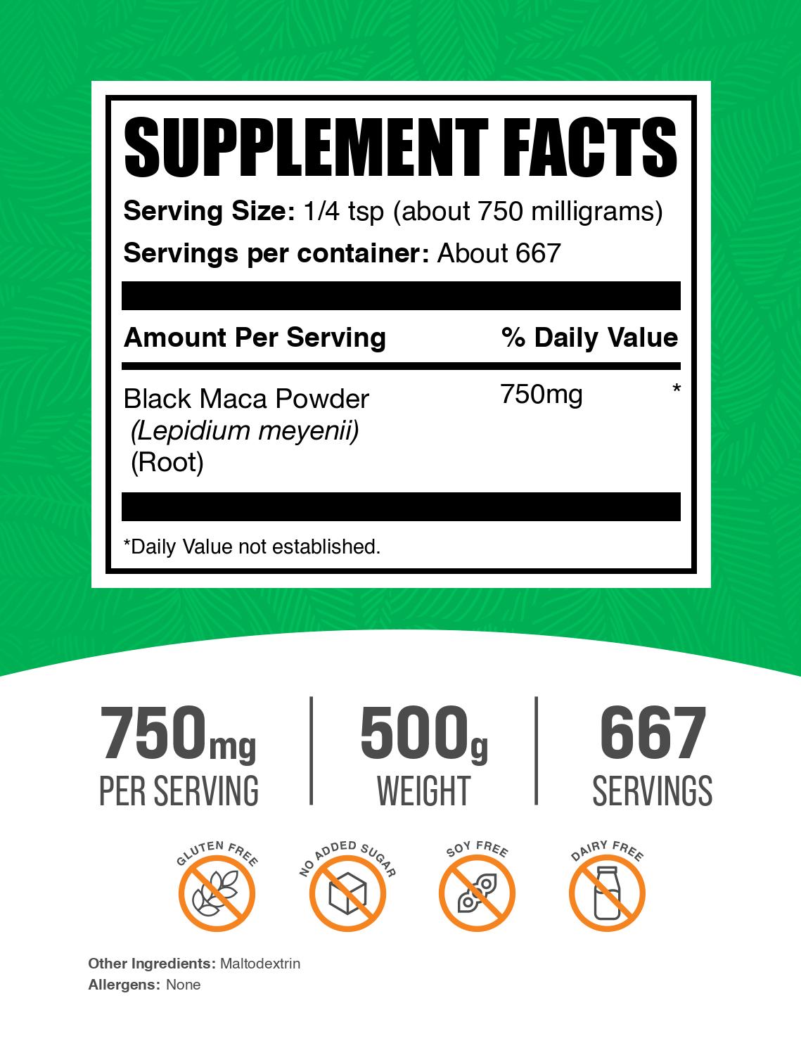 Black maca root powder label 500g